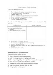 English worksheet: present simple vs present continuous