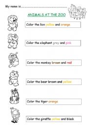 English Worksheet: Animals at the zoo