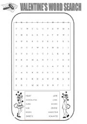 English Worksheet: Valentines word search