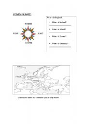 English worksheet: compass rose