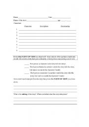 English worksheet: Novel or Short Story Worksheet