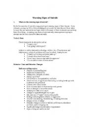 English Worksheet: Warning Signs of Suicide