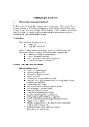 English worksheet: Warning Signs of Suicide