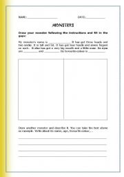 English worksheet: Draw and describe your monster