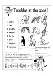 English Worksheet: troubles at the zoo