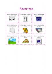 English worksheet: FAVORITES SPEAKING CARDS  (18 cards)