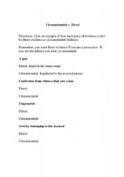 English Worksheet: Circumstantial vs. Direct Evidence