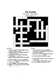 English Worksheet: family crossword and answers