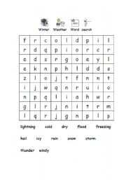 English Worksheet: Winter weather word search