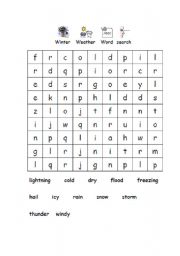 English worksheet: Winter weather word search