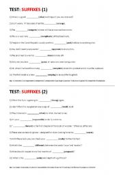 English Worksheet: SUFFIXES (4 tests = 40 questions)