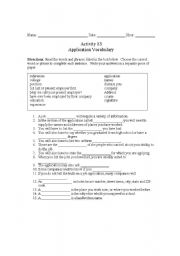 English Worksheet: Job Application vocabulary