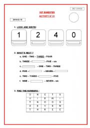 English worksheet: NUMBERS FROM 1 TO 12 EVALUATION