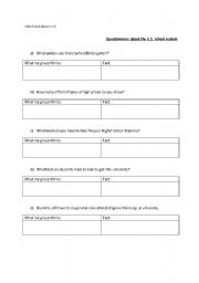 English worksheet: Discussing the American school system
