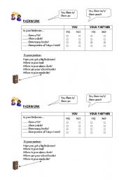 English worksheet: Pairwork - my bedroom