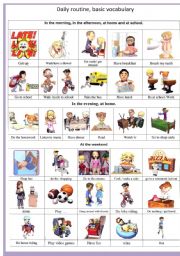 English Worksheet: 3D daily routine basic vocabulary