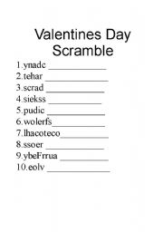 English Worksheet: Valentines Scramble