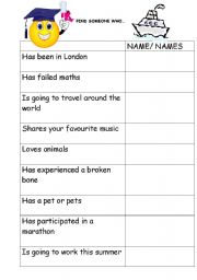 English Worksheet: FIND SOMEONE WHO...