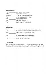 English worksheet: Simple Handout about Obligation