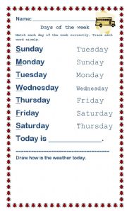 English worksheet: Days of the week