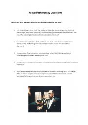 English worksheet: The Godfather - Film Studies Essay Questions