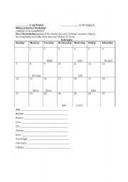 English Worksheet: Birthday Date Schedule Activity