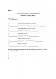 English worksheet: Planning Vacation