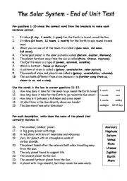 English Worksheet: THE SOLAR SYSTEM