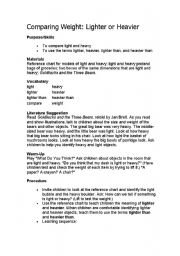 English worksheet: comparing- Heavy and light