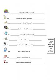 English Worksheet: How much/many-some/any-There is/are