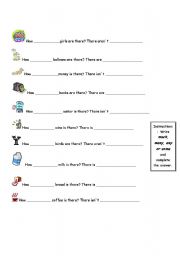 English worksheet: How much/many-some/any-There is/are