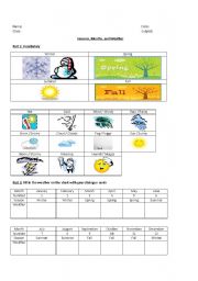 English worksheet: Pictionary & Dialogue Cards: Months, Weather, Seasons 