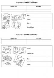 English Worksheet: Pairwork Health Problems