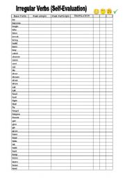 English Worksheet: Irregular Verbs (SELF EVALUATION)