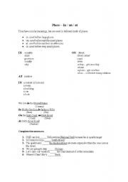 English worksheet: PREPOSITION PLACE IN ON AT