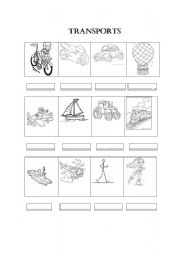 English worksheet: transport vocabulary list + on foot and on skates too.