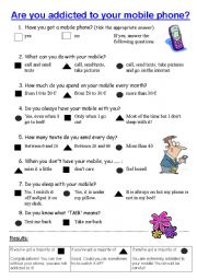 English Worksheet: Are you addicted to your mobile phone ? Quiz 