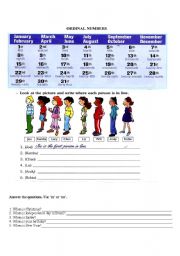 English Worksheet: ordinal numbers