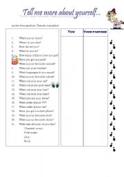 English Worksheet: tell me more about yourself