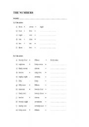 English worksheet: Numbers 1-100