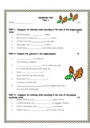 Grammar exam on verb tenses