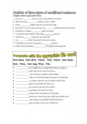 English worksheet: Revision of three types of conditionals and Wh-words