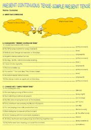 English Worksheet: present continuous tense-simple presen tense
