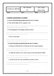 English Worksheet: full-term test 2 for 1st year