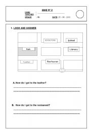 English worksheet: TEST (DIRECTIONS AND PLACES)