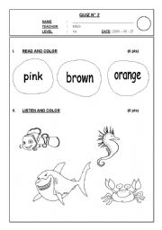 English worksheet: SEA ANIMALS 1ST GRADE TEST