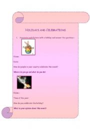 English Worksheet: Holidays and Celebrations