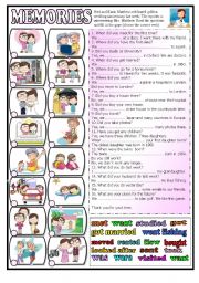 English Worksheet: Memories  - past tense (BW+key)