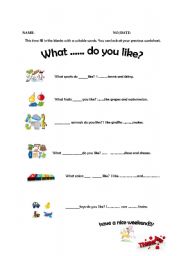 English Worksheet: what .... do you like? part 2
