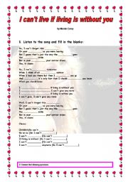English Worksheet: I cant live if living is without you - Mariah Carey